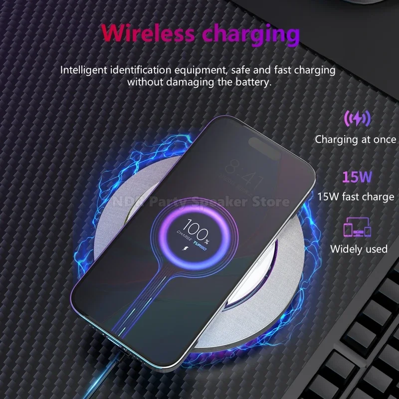 مبيعا سطح المكتب مكبرات صوت بخاصية البلوتوث 15 واط شحن لاسلكي سريع أضواء ملونة مرحبا فاي جودة الصوت Feidie موضة النمذجة