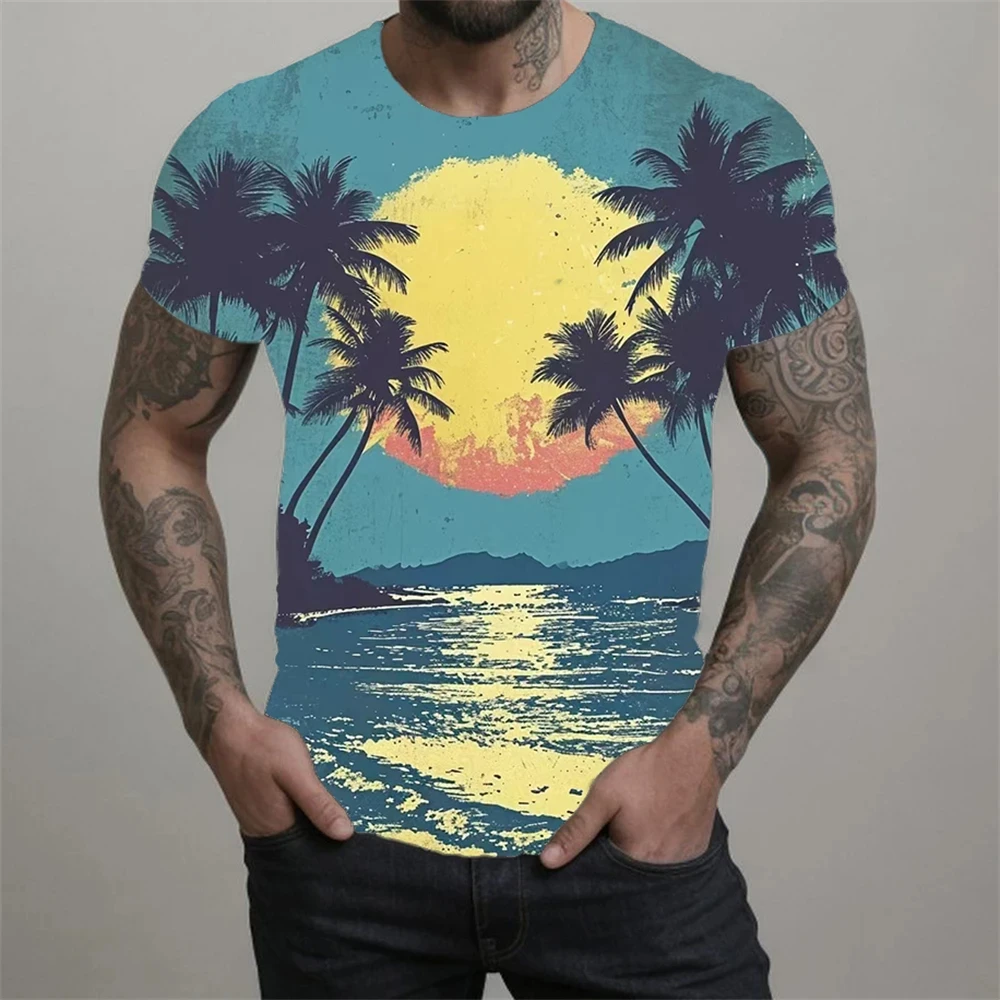 Summer Beach Men\'s T shirts 3D Coconut Tree Print Man/Women Hawaiian T-shirt Oversized Tee Shirt Short Sleeve Top Travel Clothes