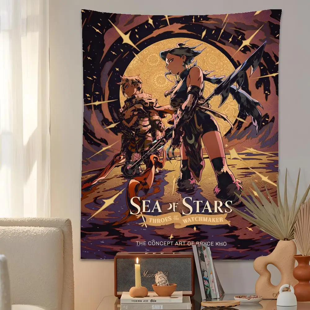 S-Sea Of Stars Game Tapestry Microfiber Background Art Decor For Bedroom Living Room Bar Garden Outdoor Festival Wall Decor