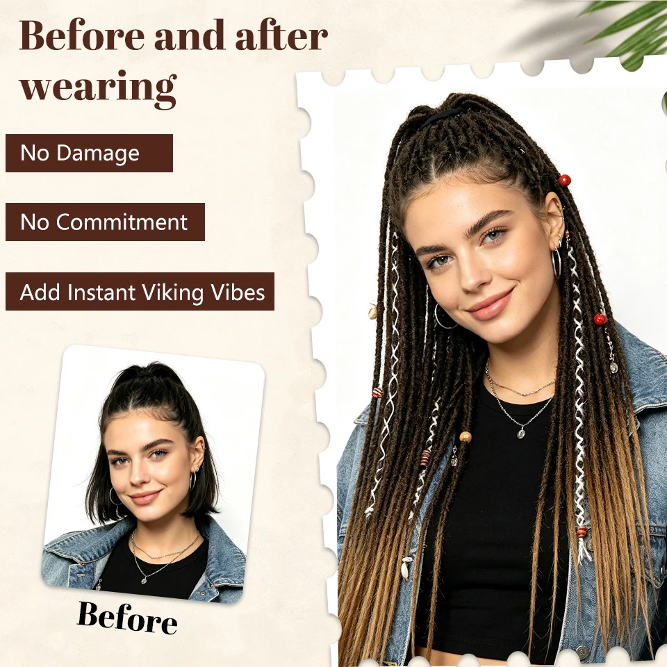 24 inch rubber band style Bohemian woven beads matte dirty braid color rope ponytail suitable for women's daily parties image 5