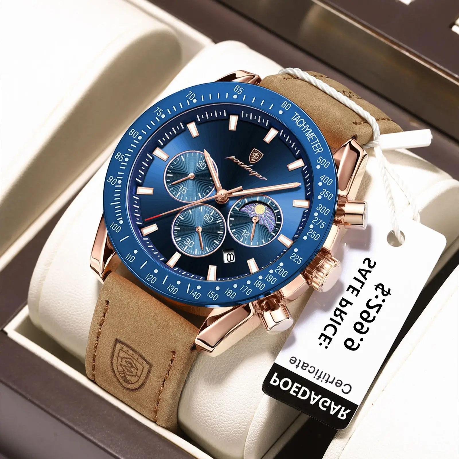 POEDAGAR-reloj deportivo de lujo para hombre, cronógrafo luminoso de cuero, resistente al agua, de cuarzo