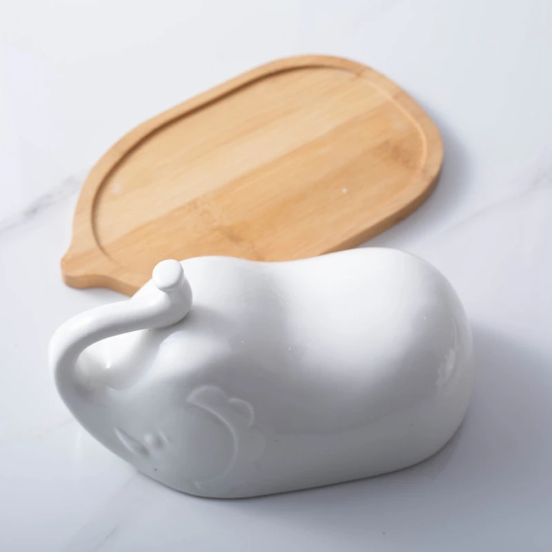 Elephant Butter Dish With Cover Ceramic Butter Keeper Large Porcelain Butter Container Margarine Holder For Kitchen