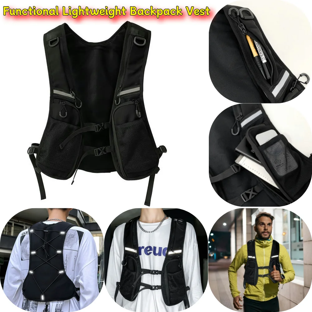 Functional Tactical Vest Phone Holder with Pocket & Extra Storage Backpack Vest Fashion Waistcoat for Cycling Running