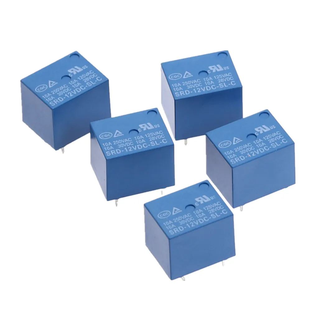 Mini módulo SRD-12VDC-SL-C DC, 3V, 5V, 12V, 24V, SPDT, 5 pines, bobina de plástico, relé de potencia, azul, 5 uds.