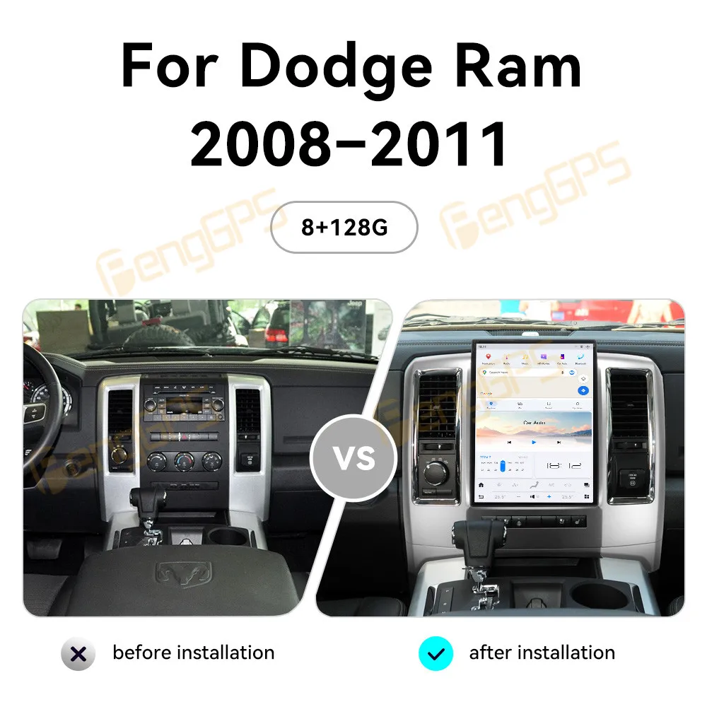 

13,8-дюймовый автомобильный радиоприемник CarPlay Android 13 для Dodge Ram 2008-2011, мультимедийный плеер с сенсорным экраном, GPS-навигация, стерео головное устройство BT