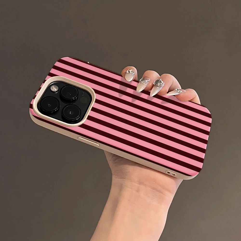 Koreanischer Stil Weinrot-Rosa Gestreifter Handyhülle für iPhone 17 16 15 14 13 12 11 Pro Max Plus 17 Silikon Matt Stoßfeste Hülle – Detail 5