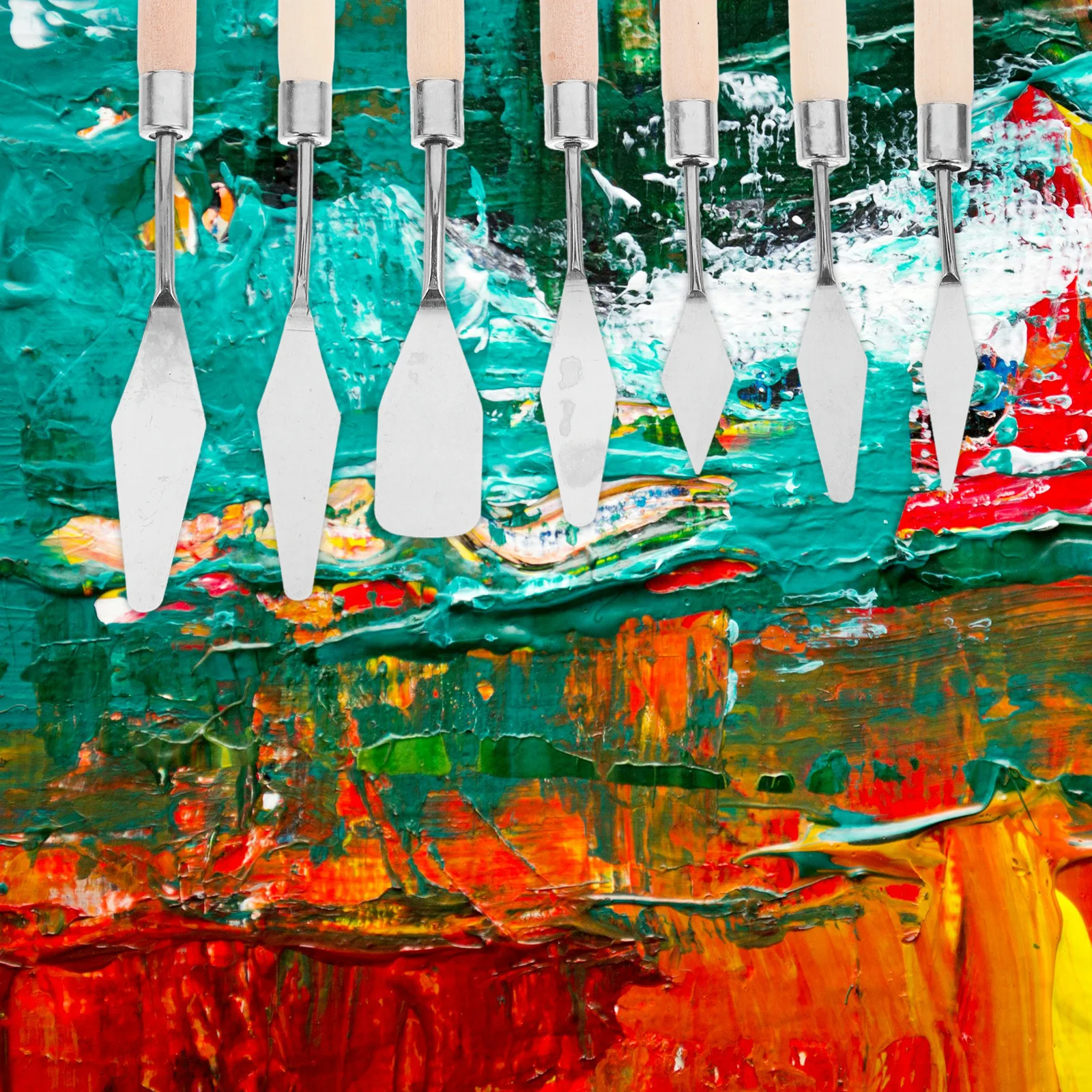 

7Pcs Oil Painting Scraper Set Stainless Steel Palette Knives with Wooden Handle Artist Spatula Tool for Canvas Color Mixing