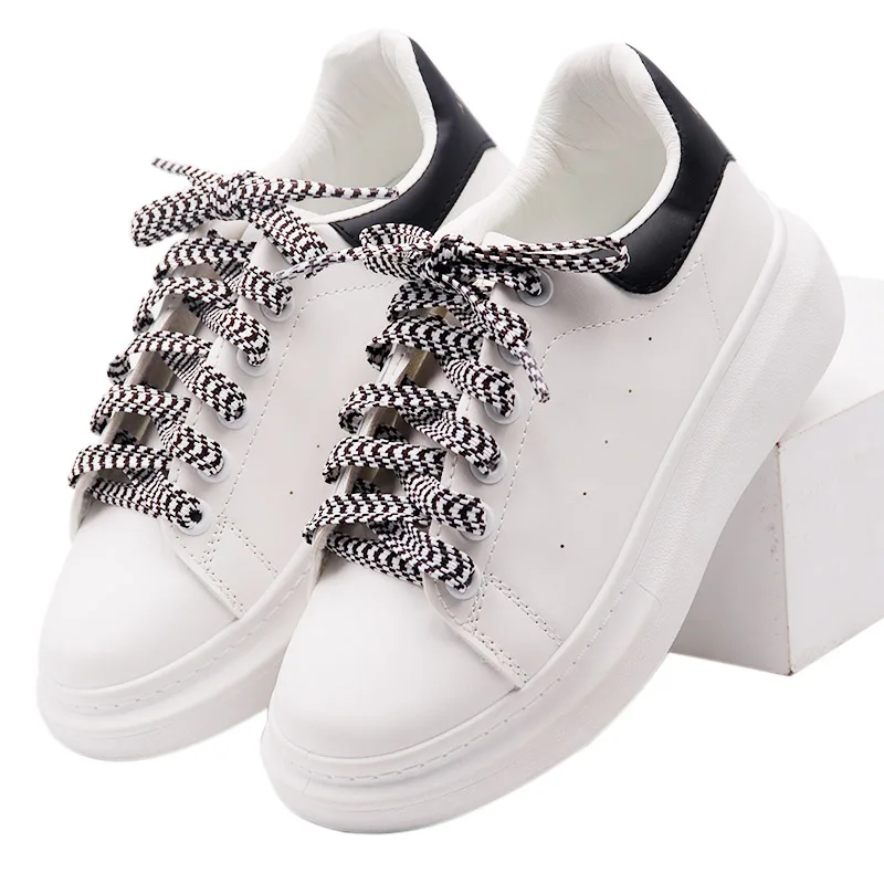 Black And White Striped Two-tone Laces Fashion Canvas Shoes Casual Shoeslaces Checkered Laces Charm Custom Low MOQ Fast Shipping