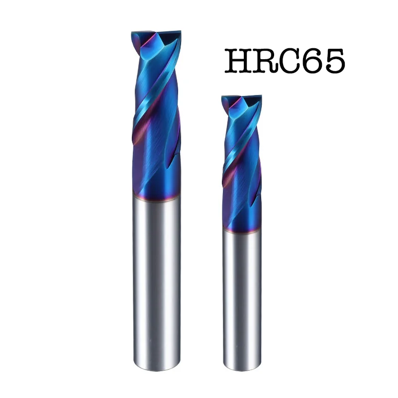 65HRC CNC Ф1mm-20mm 2 Flute Tungsten Steel Carbide Milling Cutter High Hard  Lengthen Coated Flat End Bottom Cutter 50L 75L100L