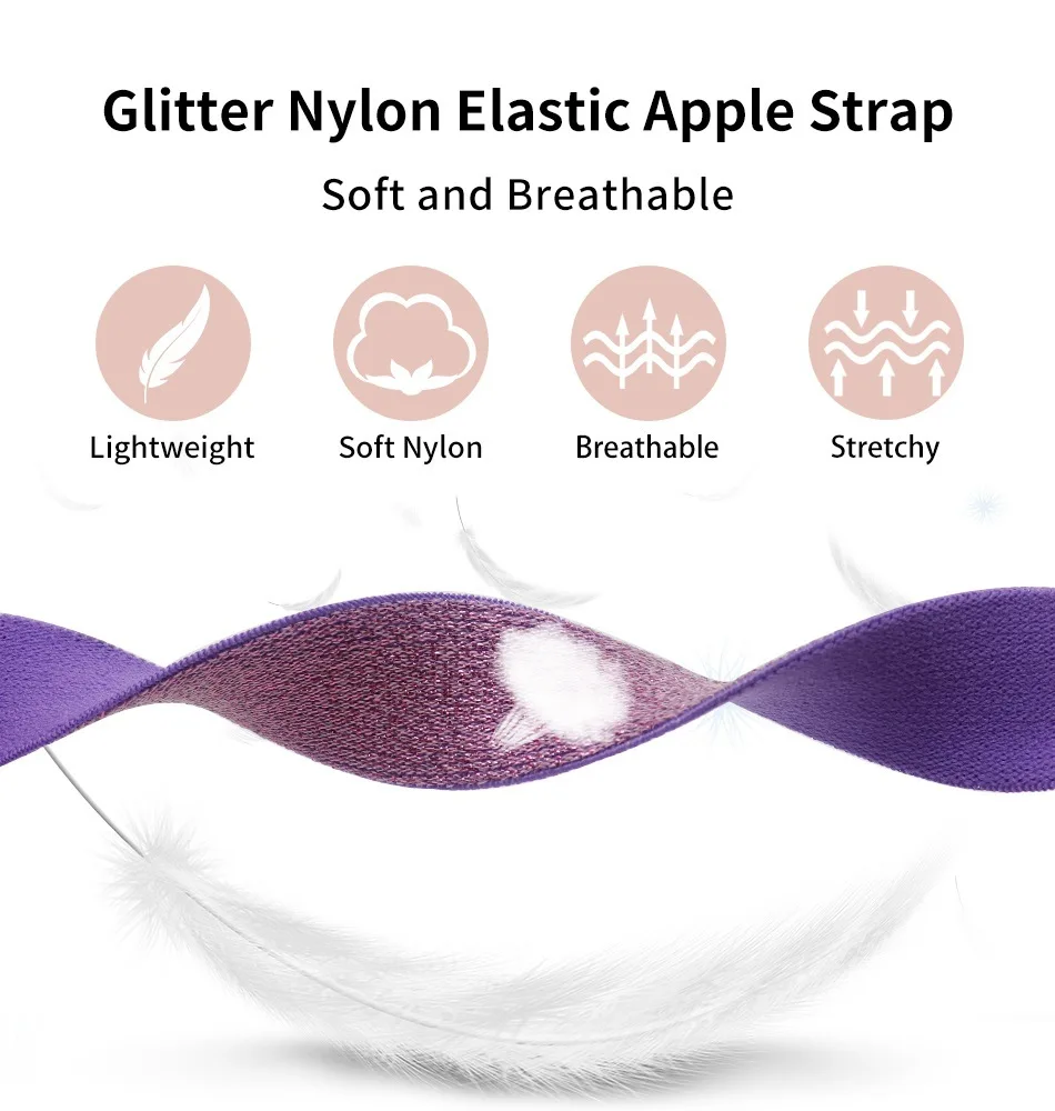 Apple Watch用の超光沢ナイロンブレスレット,38,40,42,44,45mmで利用可能