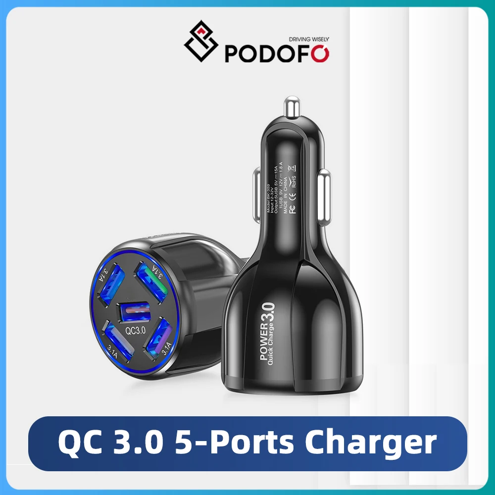 Podofo 5 USB Type C Port Car Charger Fast Charging 3.0 Fast Charging Power Supply for iPhone Samsung Xiaomi Huawei