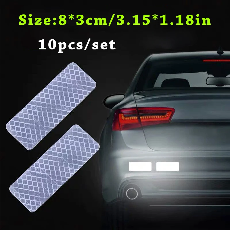 10pcs/set Car Bumper Reflective Safety Strip Stickers Car Reflective Sticker Reflective Warning Safety Tape