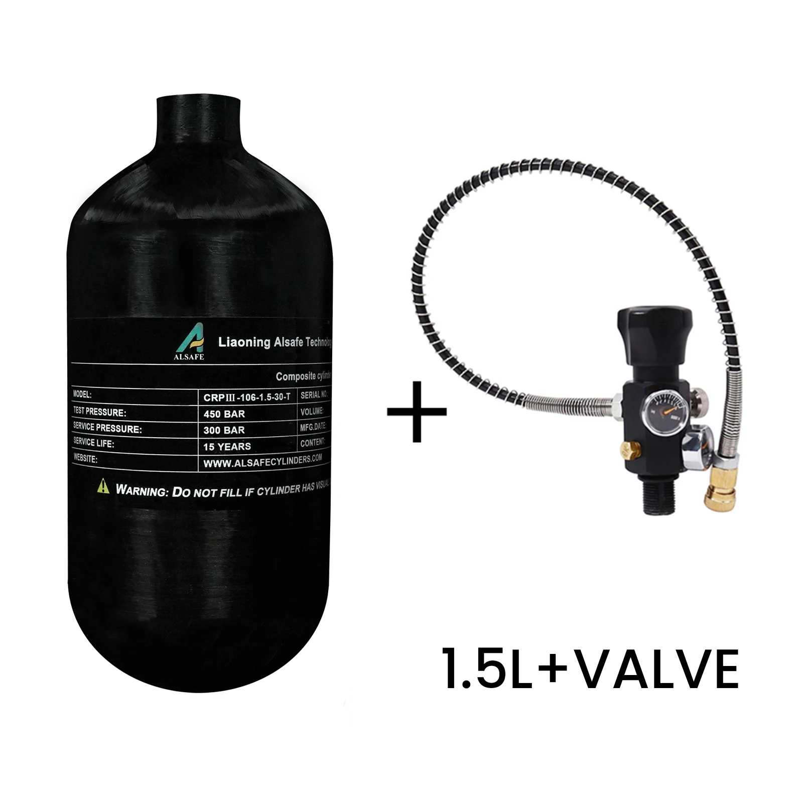 Imagem -06 - Tuxing 300bar 4500psi 1.5l Cilindro de Fibra de Carbono com Válvula Reguladora Hpa Tanque Cilindro de Alta Pressão para Mergulho M18 1.5