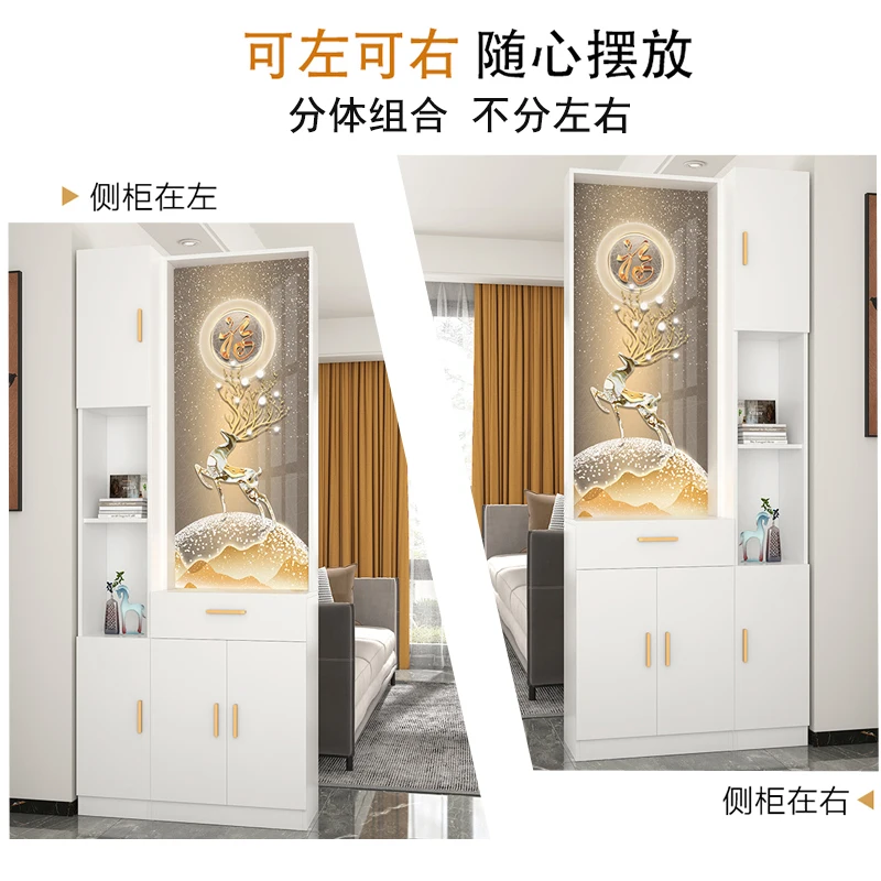 Nordic light luxury screen partition living room entrance cabinet entrance door facing the door entry solid wood glass simple mo