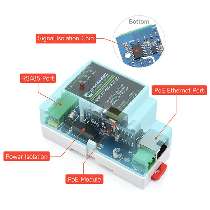 Imagem -04 - Servidor Serial Industrial Rs485 para Módulo Ethernet Rj45 Tcp ip para Suporte Serial Gateway Modbus de Montagem em Trilho Função Poe Opcional