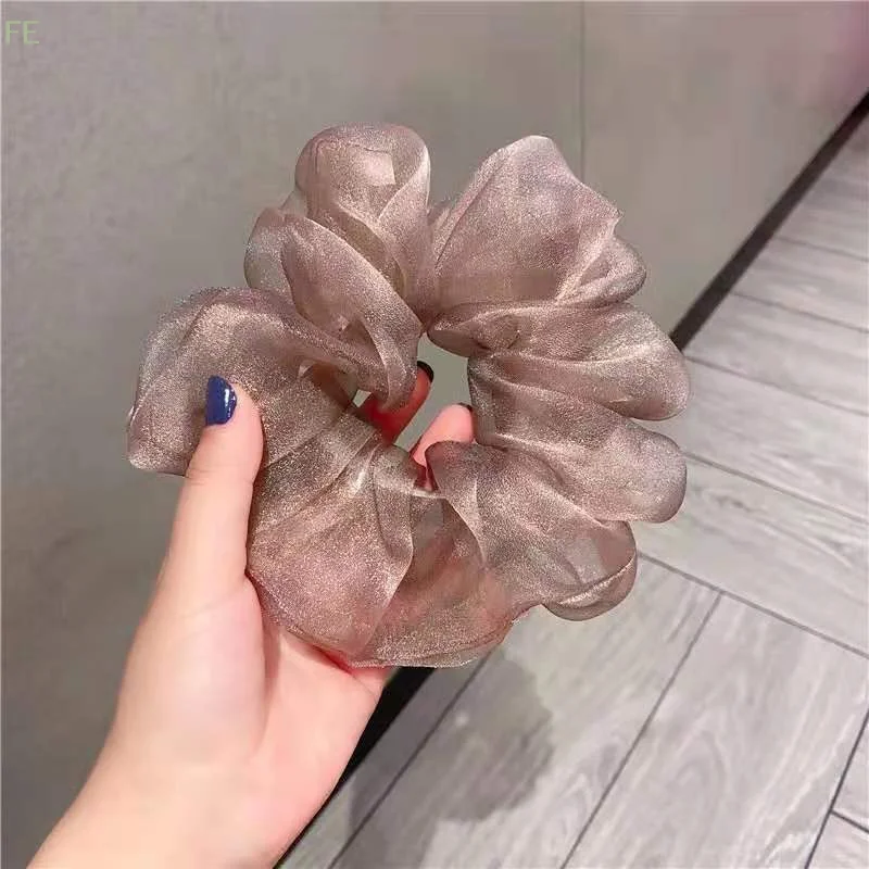 Reflektierende Mesh-Scrunchies, große Haargummis, schlichte elastische Haarbänder, Pferdeschwanzhalter für Mädchen, Damen-Haaraccessoires