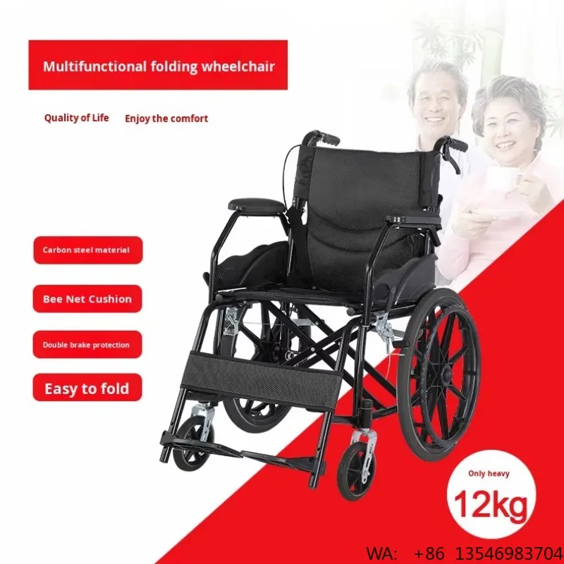 Silla de Ruedas Portátil con Asiento Acolchado, Totalmente Reclinable, Plegable y Ligera para Personas Mayores con Discapacidad o Parálisis