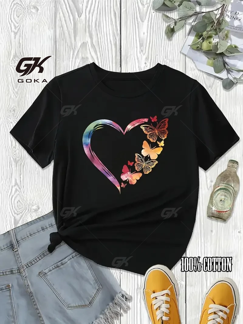 

Hip Hop Heart Butterfly Fashion Print Short Sleeve GraphicT Shirt Casual Clothing Women's T-Shirt Graphic Clothing Top Tee
