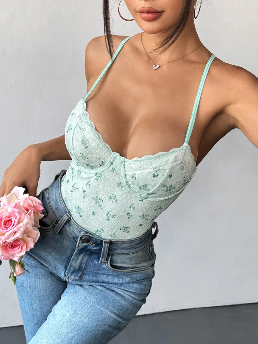 

Сексуальный кружевной топ на бретелях с принтом и облегающие летние шорты с высокой талией из полиэстера прямого кроя для женщин