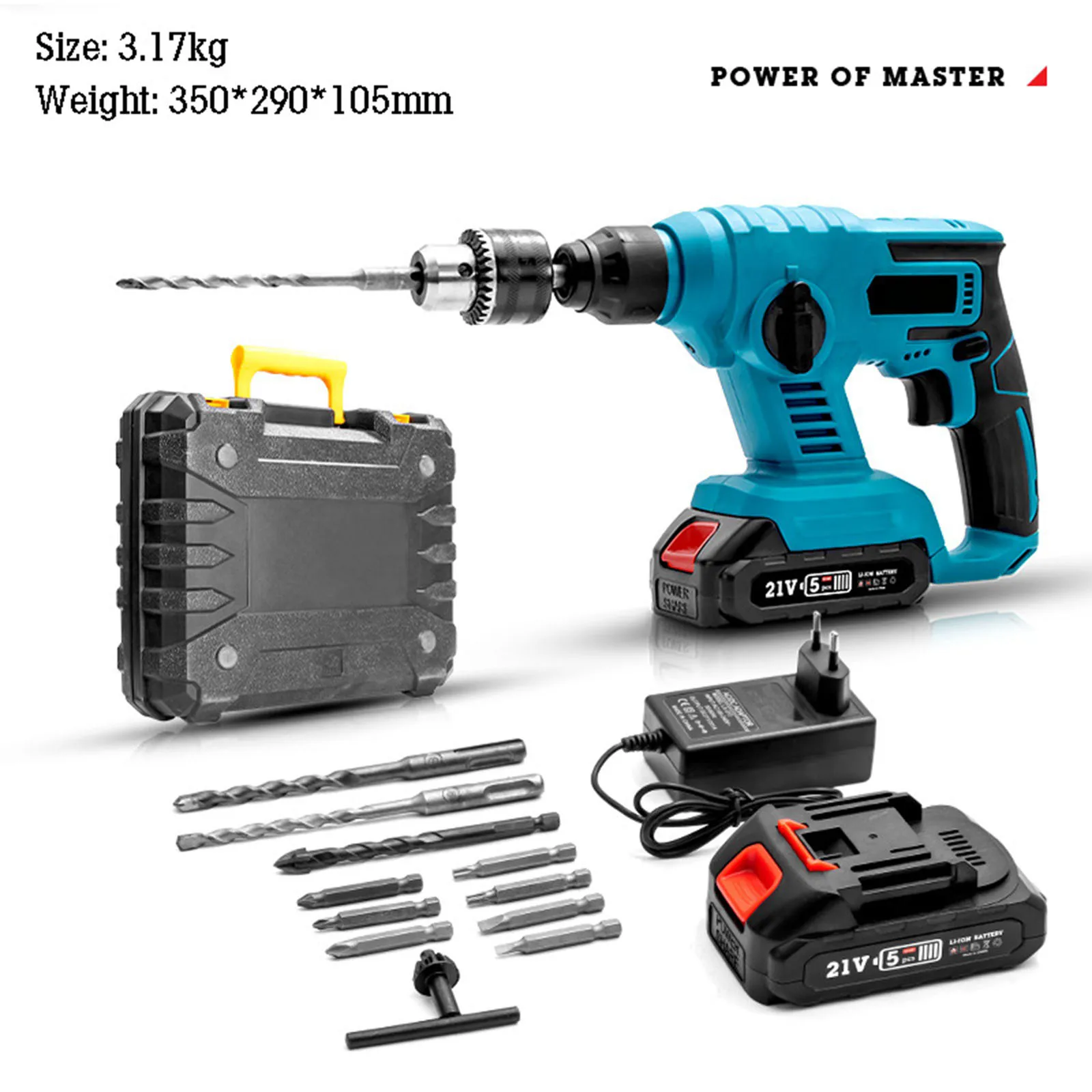 21V Rechargeable Brushless Cordless Rotary Hammer Drill Electric Hammer Impact Drill Expanding Screw Concrete Drilling Wall