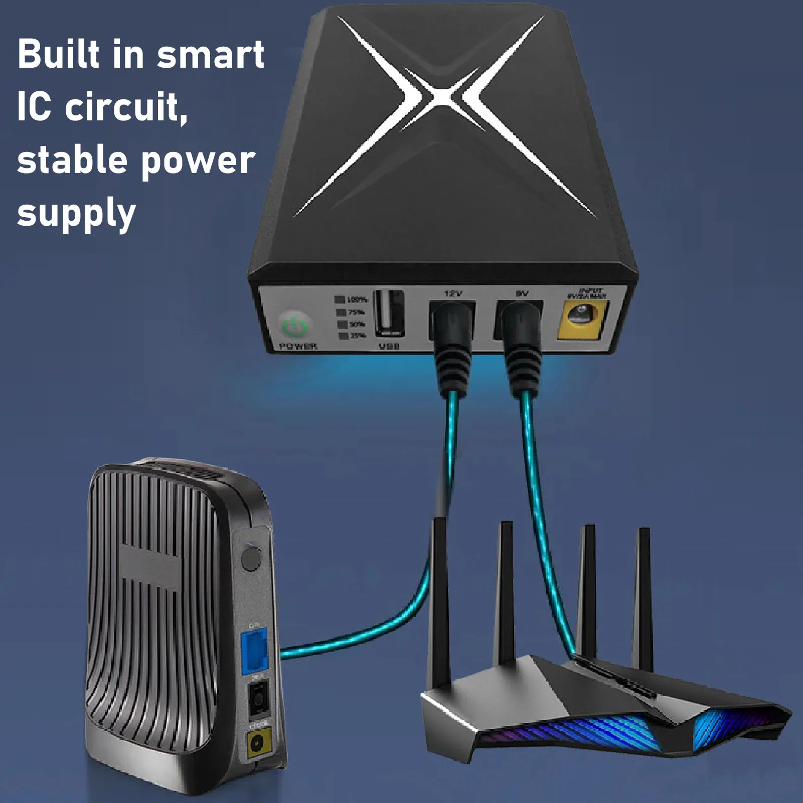 ZK30 Uninterruptible Power Supply 8800mAh High Capacity Compact UPS System for Camera WiFi Router 9VDC Input