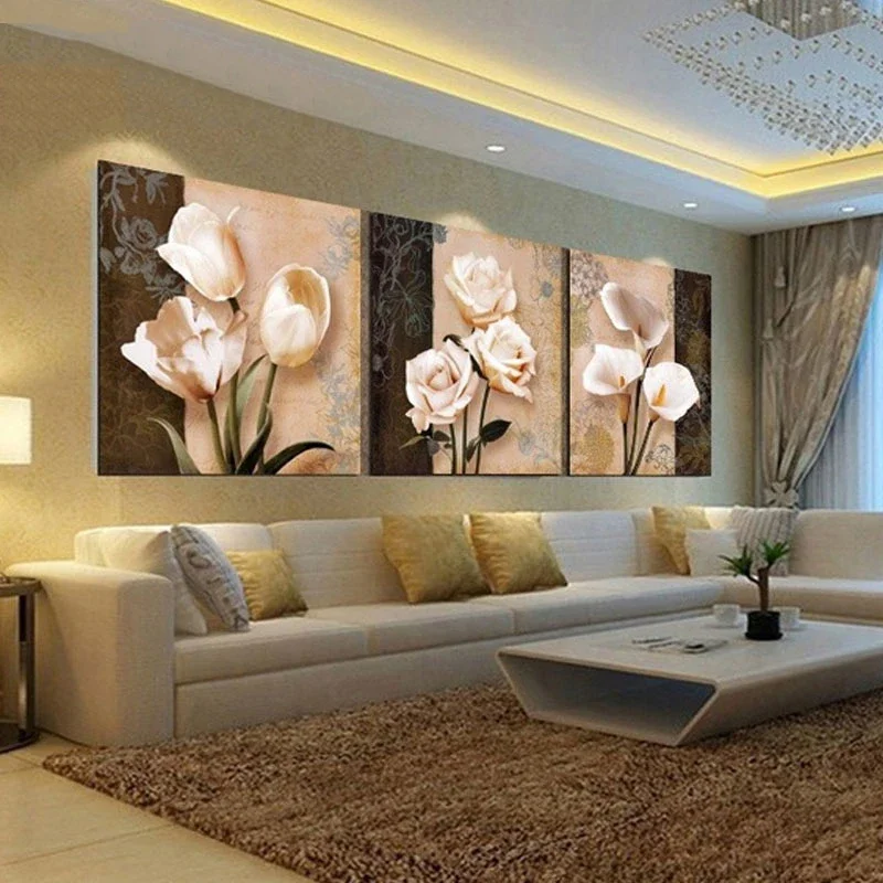 3 Panel Abstract Flowers Posters Wall Art Canvas Pictures Home Decor Modern Paintings Accessories Living Room Bedroom Decoration