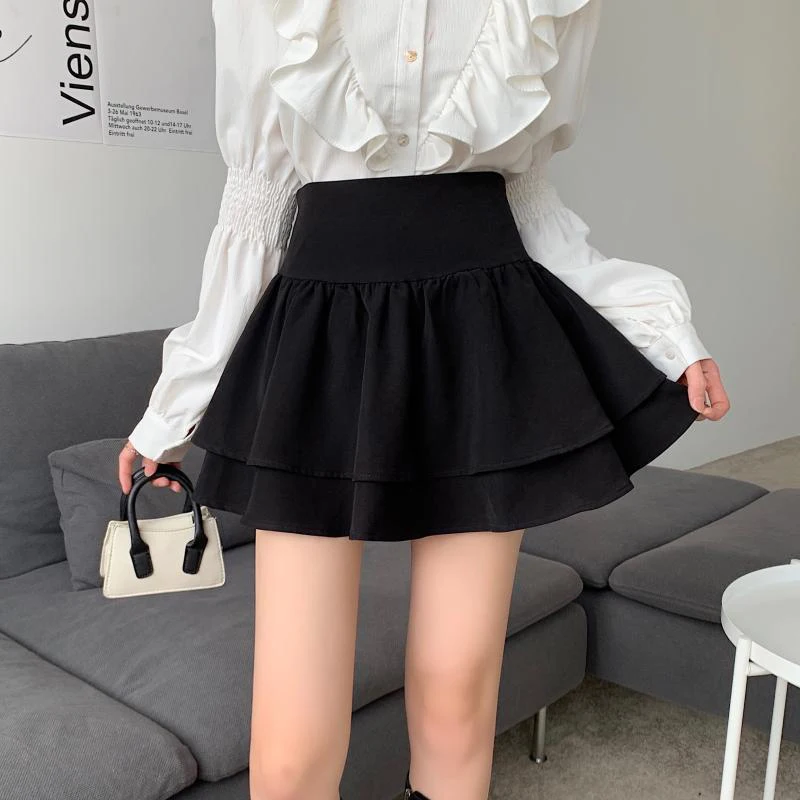 

Women Mini Skirts Cute Kawaii High Waist A-Line Solid Fashion Casual Skirts Female Spring Summer Korean Elegant Preppy Skirts