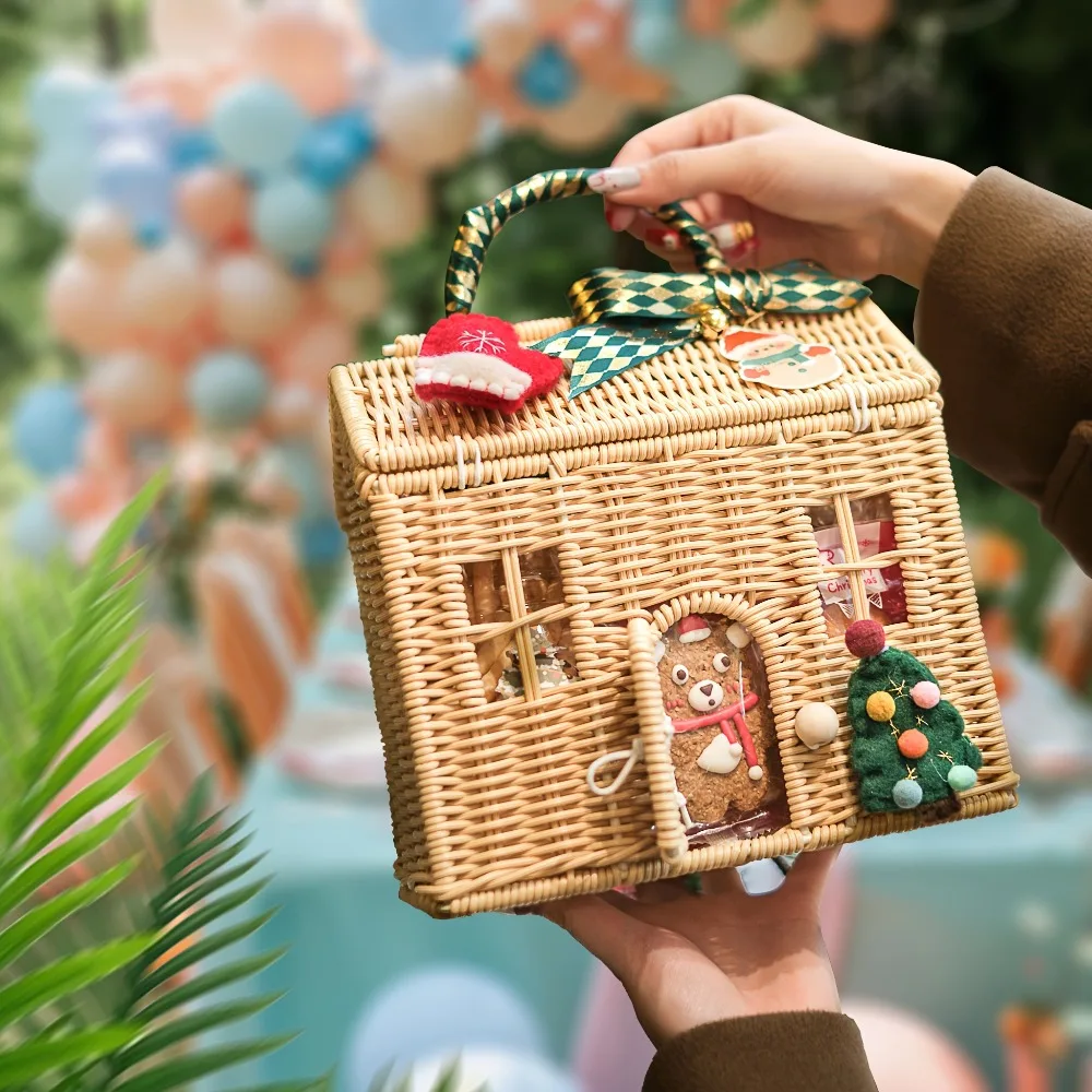 Rool Rattan-Hauskorb aus Korbgeflecht, kleines Puppenhaus, Geschenk für kleine Mädchen, Maus in einer Box, Haus-Puppenträger, Weihnachtsdekoration