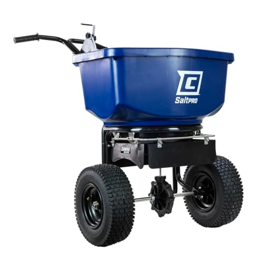 Walk Behind Salt Spreader for Ice Melt and Salt Application, Polyethylene Body, Black, Spiked Auger with Adjustable Baffles, 12