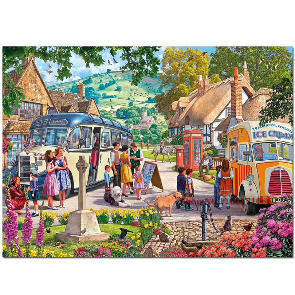 Diamond Embroidery Touring bus Diamond Mosaic Painting Happy Sunday Holiday Pictures Full  Rhinestones Landscape Home Decor