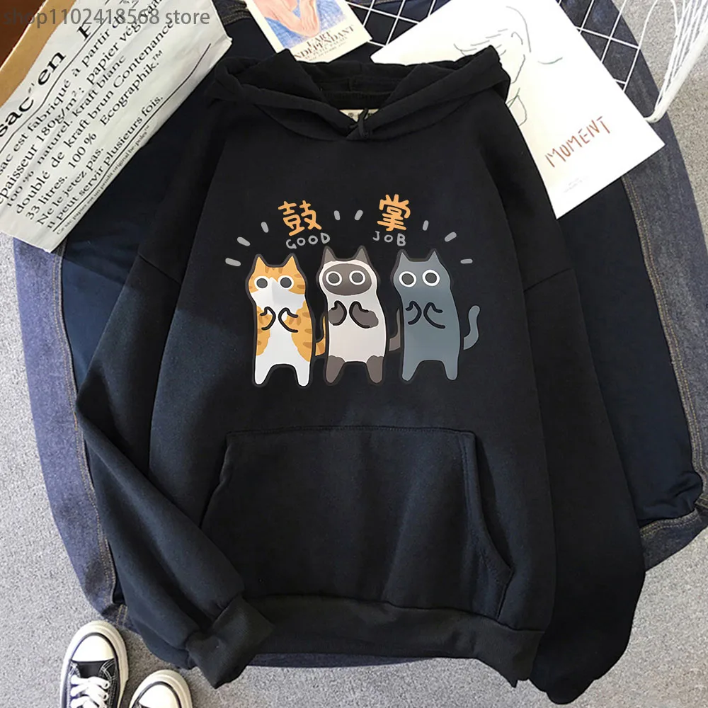 

Applause Three Cats Orange Hoodies Cartoon Graphic Personality Sweatshirts with Hooded Men Women Clothing Fashion Tops Y2k Hoody