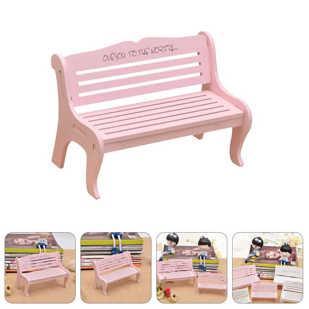 

Pink Mini Bench Micro Landscape Decoration Photo Prop Desktop Ornament Miniature Furniture Wood Craft Lightweight Small