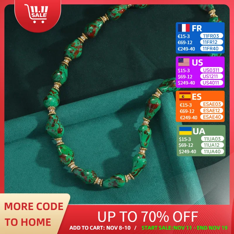 

European Vintage Jewelry Beads Necklace Green Natural Stone Woman Accessories For Beauty Chain Retro Outfits Trends 2025