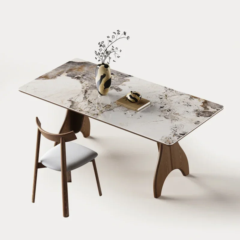 Mermaid rock slab dining table and chair combination modern simple size apartment Nordic full solid wood rock slab table