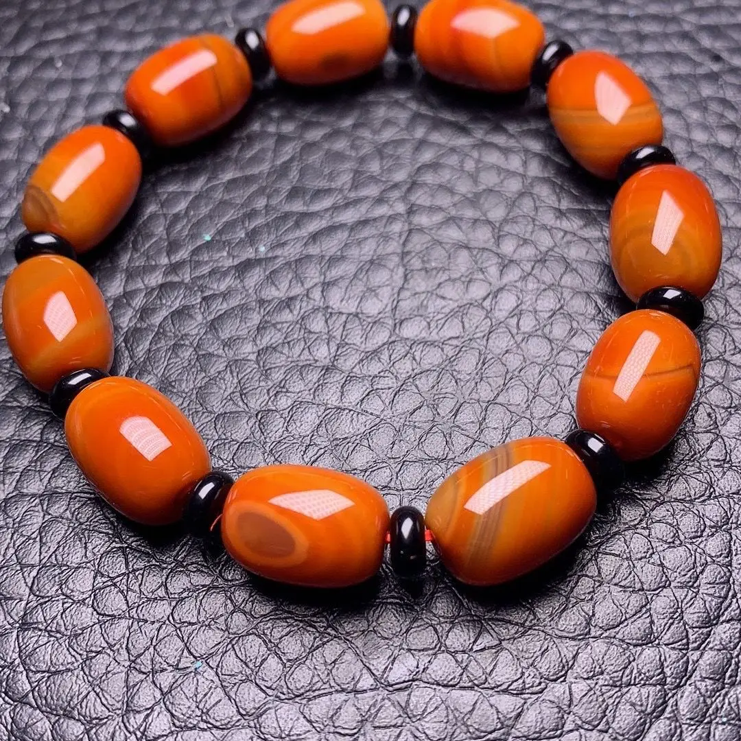 Picking up and Aucting Natural Nine Mouth Material South Red Agate Bucket Bead Bracelet Old Material Flame Pattern Men Handwear