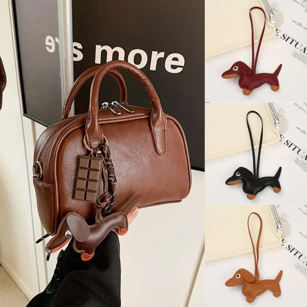 Fashion Dog Keychain PU Leather Puppy Keychains For Women Bag Pendant Classic Handbag Trinket Gift Decoration Accessories