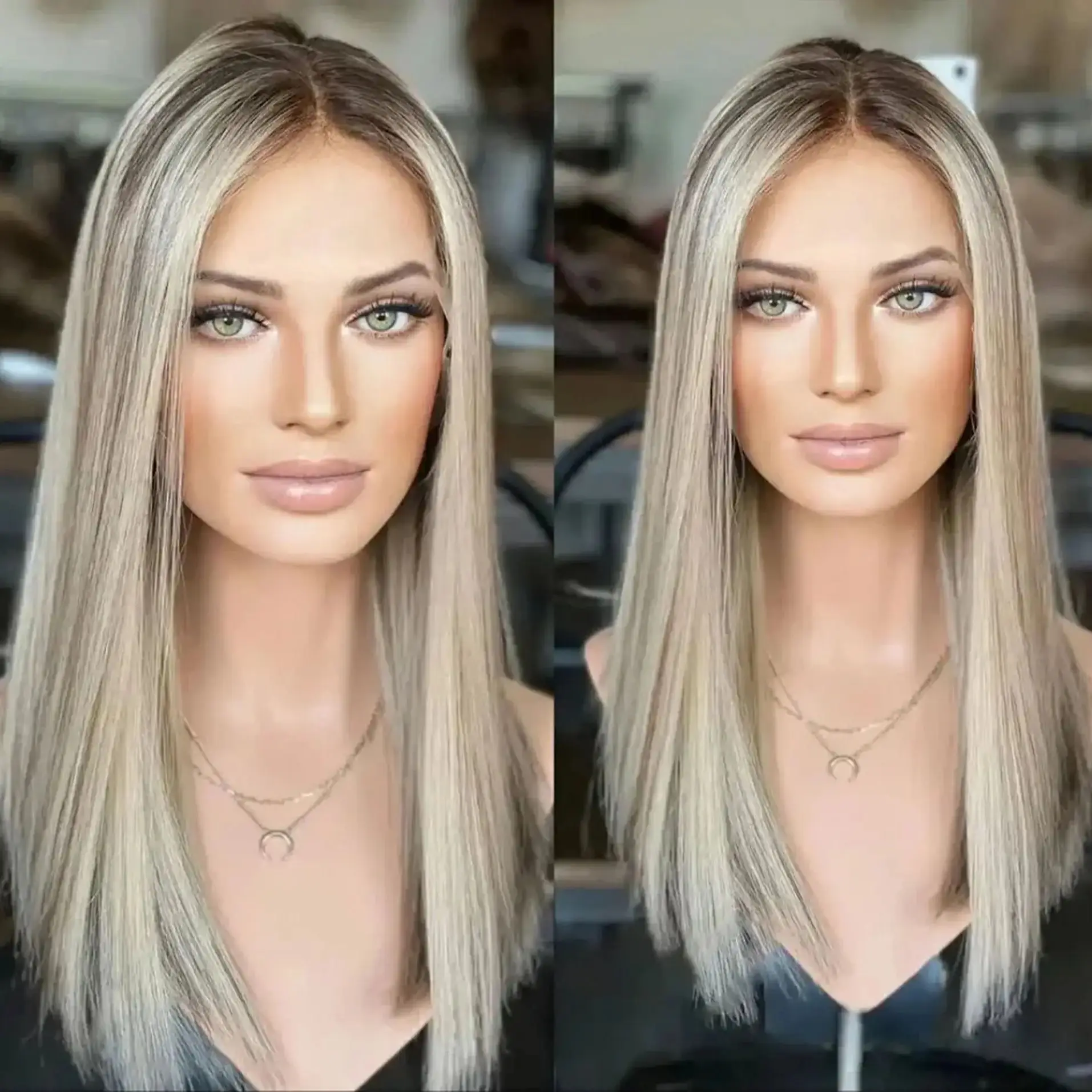 New Straught Platinum Blonde Synthetic Wig Medium Length Wigs for Women Natural Roots Cosplay Party Hair Heat Resistant Fiber