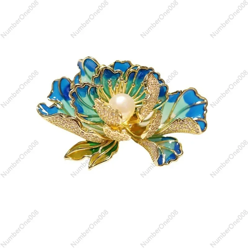 Best-Selling Chinese Style Enamel Brooch - Freshwater Pearl Peony, Elegant Noble Corsage Accessory