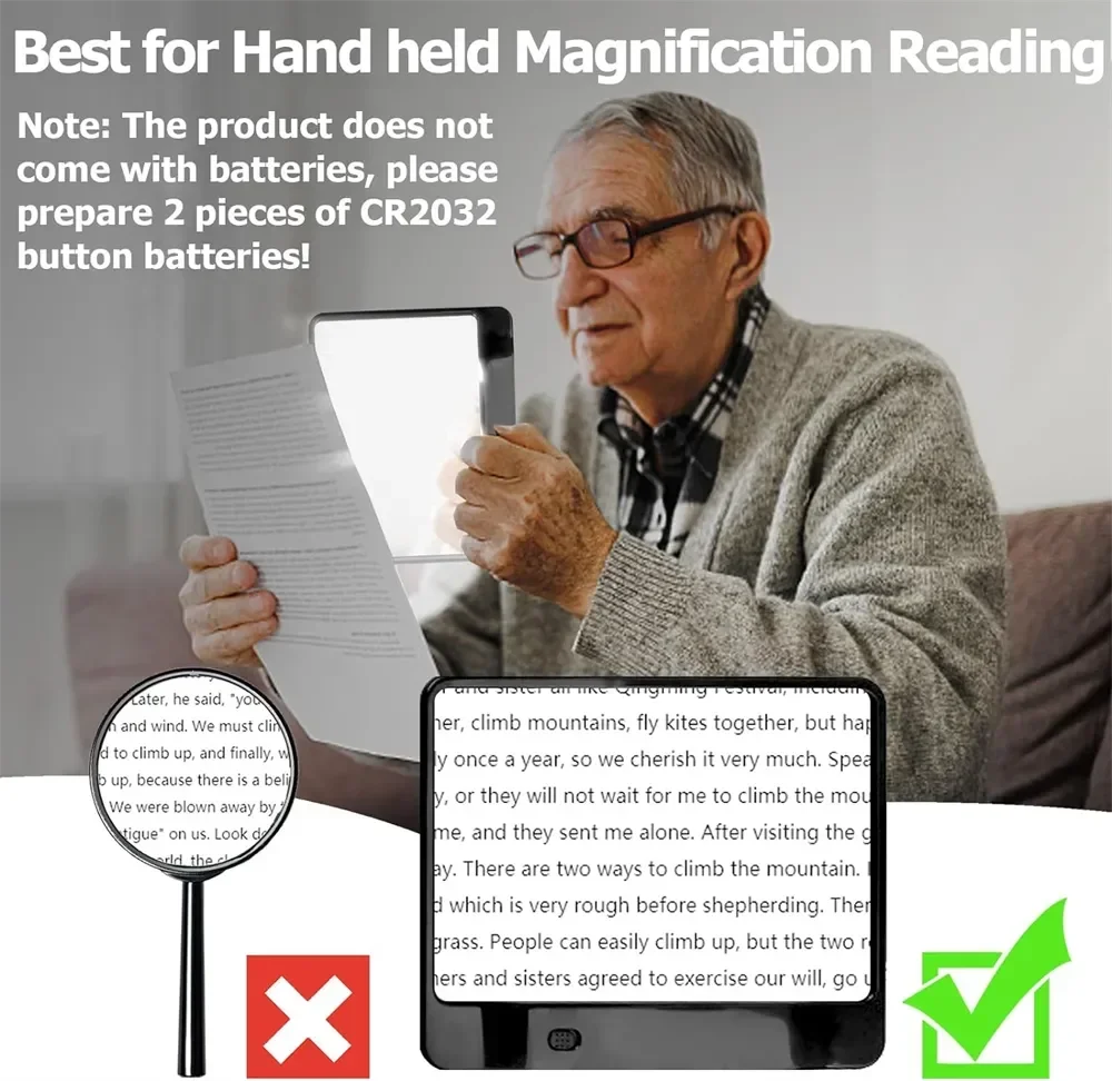 Lightweight 3X Full Page LED Magnifier Reading Sheet for Books Newspapers Seniors Kids Low Vision Craft Hobby Repair
