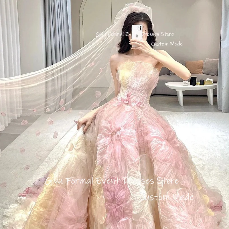 Giyu precioso vestido de baile Floral vestidos de Boda de Princesa sesión de fotos sin tirantes hasta el suelo vestido de fiesta Formal Corea personalizado