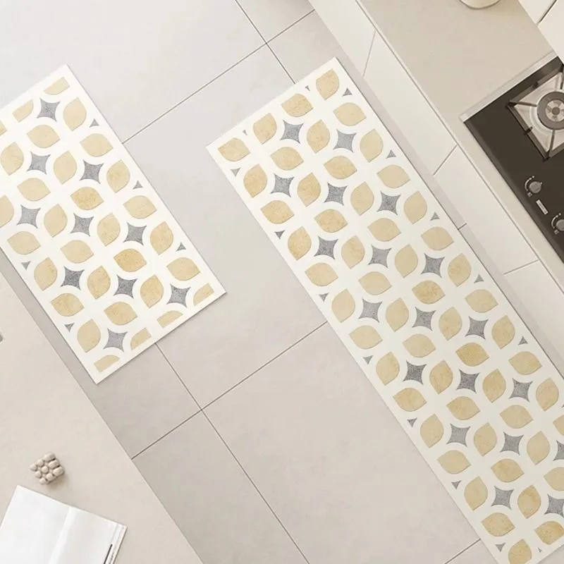Kitchen Waterproof Rug Creative Art Style Non-slip Oil-proof Floor Mat Pvc Leather Foot Mats Long Strip Home Decoration Carpet