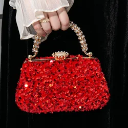 Luxury Women Shiny Sequins Evening Handbag Crystal Diamond Clutches Purse with Rhinestone Top Handle Lady Shoulder Messenger Bag