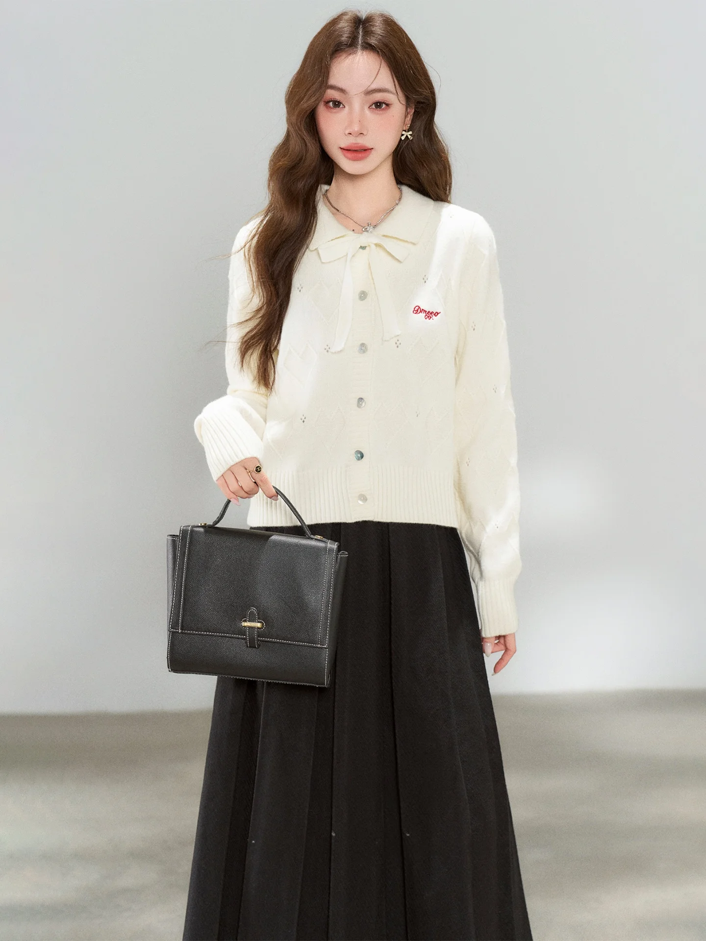 

Французский вязаный комплект из топа и юбки для женщин: модный осенне-зимний наряд с бантом, юбка с высокой талией из эластичной ткани