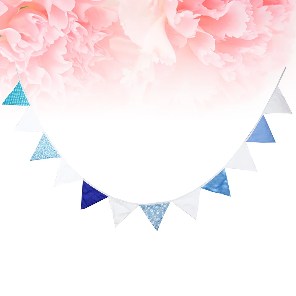 

1pc Blue White Triangle Bunting Banner Party Wedding Birthday Decoration Wall Window Door Outdoor Event Blue White Party Bunting