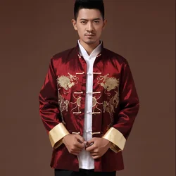 Ropa con estampado de Fénix tradicional chino, traje Tang de dragón, chaqueta bordada de manga larga para hombre, chaqueta de boda para Festival
