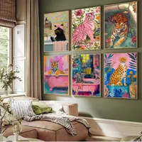 Colorful Bathtub Animal Tiger Zebra Black Cat Aesthetic Poster Paper Print Home Bedroom Entrance Cafe Art Painting Decoration