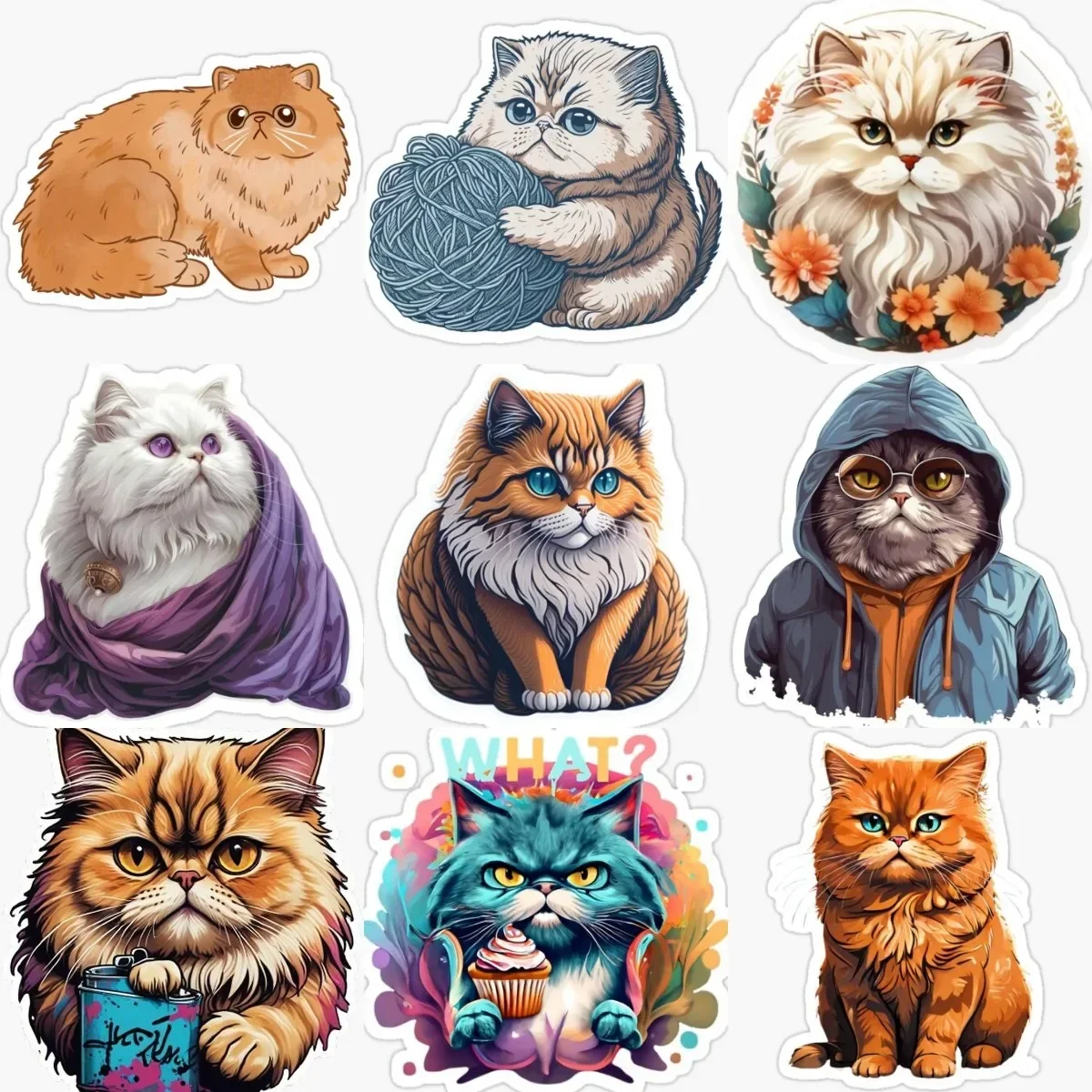 

Creative Persian Cat Pets PVC Waterproof Sticker for Decorate Door Room Fridge Wall Window Car Motorcycle Decal Accessories