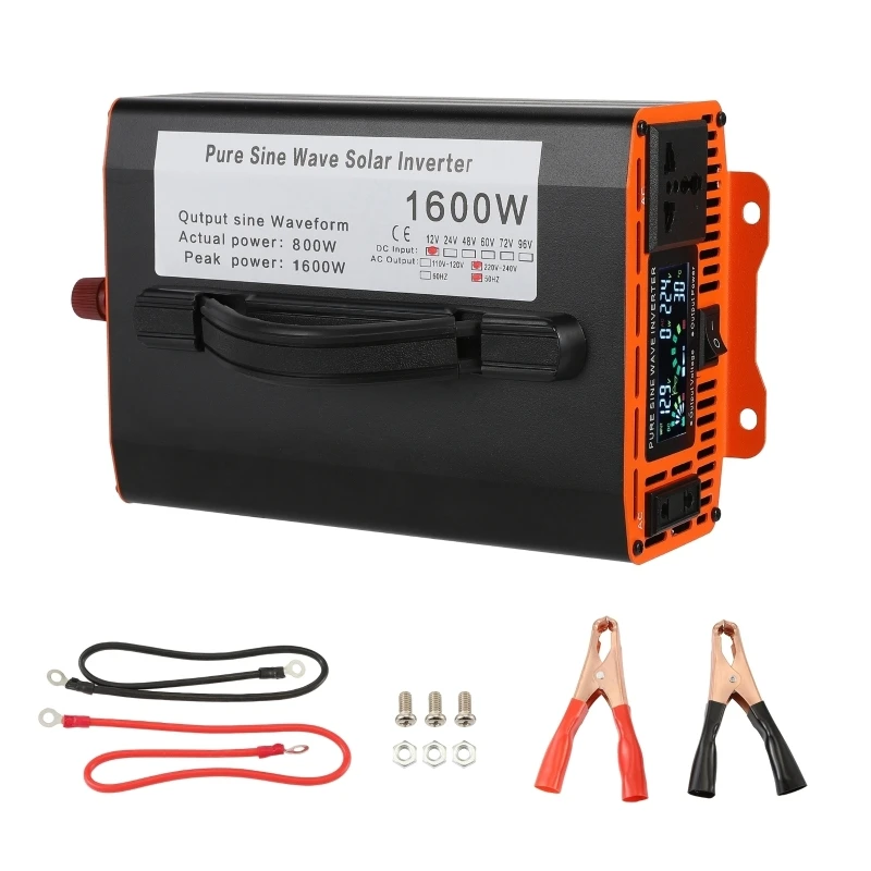 Pure Sine Wave Inverter 12V 24V DC 1600W AC 220V 50Hz Power Inverters Voltage Converter Home Auto Converter Solar Energy