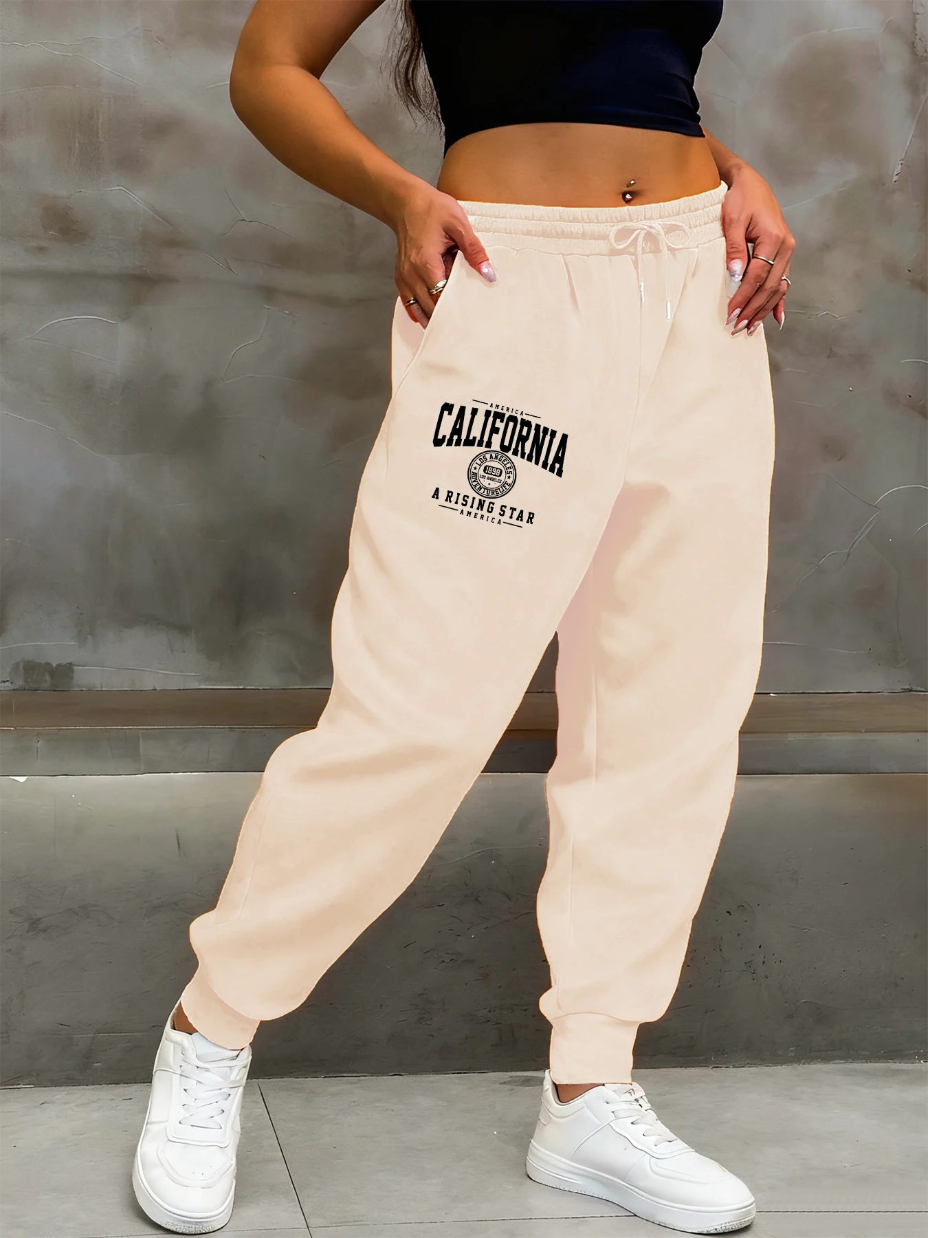 California A Rising Star Prints Woman Sweatpants Warm Britches Joggers Street Long Pants Pocket Hip Hop All-Match Trousers