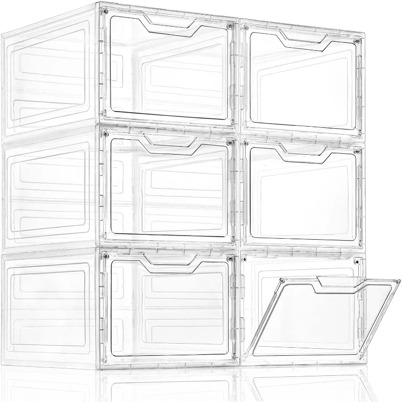 

6 Pack Closet Organizers and Storage,Clear Stackable Plastic Storage Bins with Lids Magnetic Doors,Clothes Organizers and Storag